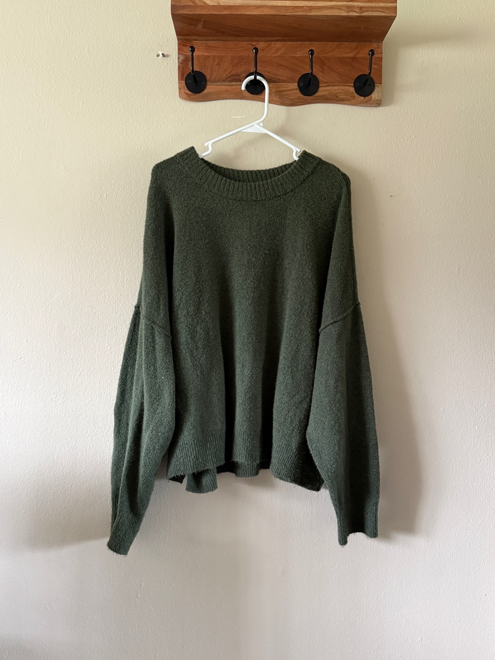 American Eagle Olive Green Brushed Knit Oversized Crewneck Sweater Size XL
